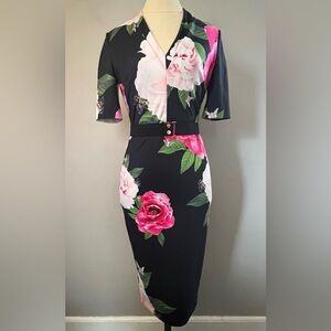Ted Baker Gilanno Magnificent V Neck Bodycon Dress Black Size 1/US 4